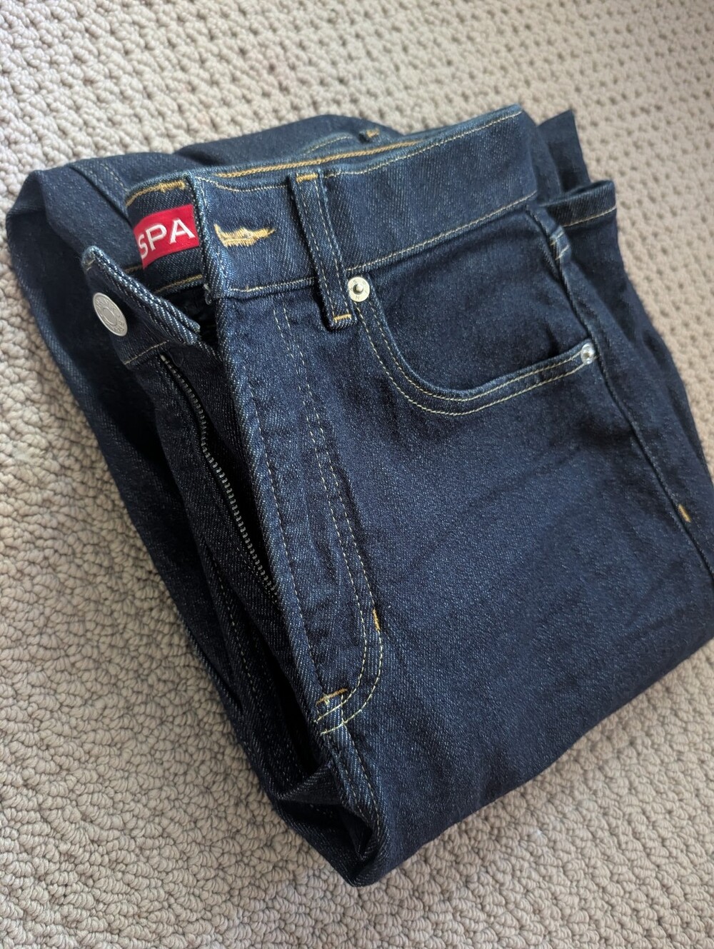 SPANX Woman Wide Leg Dark Blue Denim Jeans In Petite Regular